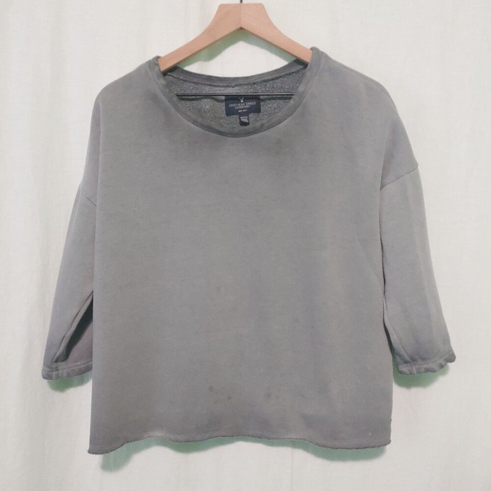 American Eagle sweatshirt women's pullover 3/4 sleeve grey Small